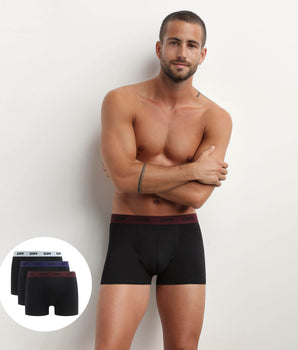 Pack of 3 black men's boxers with coloured waistband Raisin Mix & colours