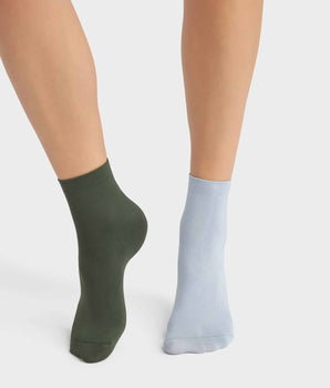 2er-Pack Damensocken aus Mikrofaser himmelblau/olivgrün - DIM Skin