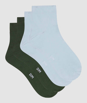 Pack of 2 pairs of women's microfibre socks in Green Blue Dim Skin