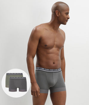 2er-Pack grau/grüne Boxershorts mit PowerGrip Beinabschluss - Stay & Fit