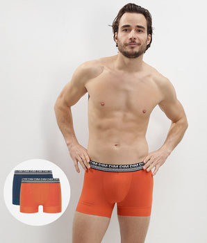 2er-Pack orange/blaue Boxershorts mit PowerGrip Beinabschluss - Stay & Fit