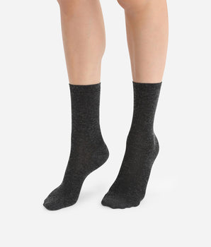 Chaussettes unies anthracite en laine douce Femme