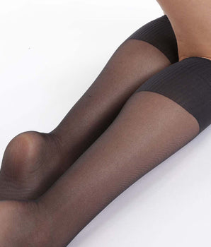 Pack of 2 pairs of black AbsoluFlex 20 transparent knee highs