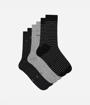 Lot de 3 chaussettes noires et anthracite pois rayures Homme