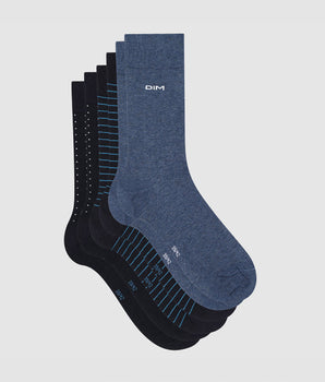 Pack de 3 pares de calcetines de algodón para hombre de rayas y lunares azul Coton Style