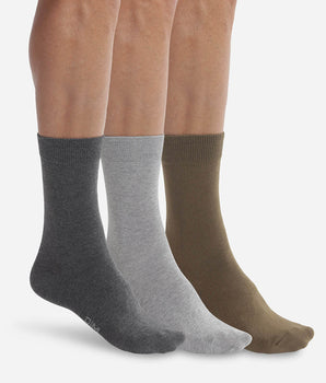 Pack de 3 pares de calcetines de algodón para hombre gris y caqui Dim Basic Coton