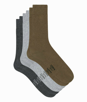 Pack de 3 pares de calcetines de algodón para hombre gris y caqui Dim Basic Coton