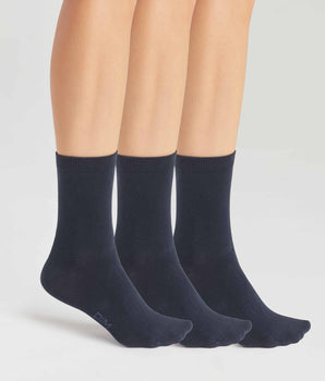 Pack of 3 pairs of women's cotton socks in Navy Blue Dim