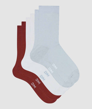 Pack de 3 pares de calcetines de mujer de algodón Blanco Rojo y Azul Dim Basic