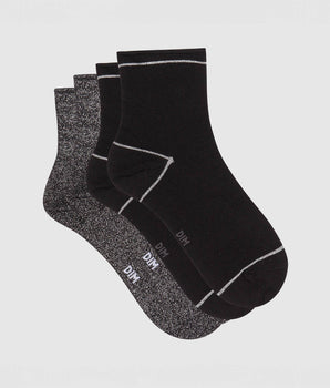 Cotton Style pack of 2 pairs of ankle socks in black cotton and silver lurex