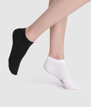 Pack de 2 pares de calcetines bajos blancos y negros de algodón Mujer