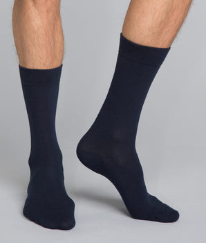 3 pares de calcetines de media pantorrilla clásicos de algodón azules para hombre Basic Coton