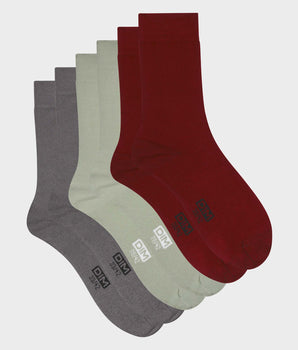 Pack de 3 pares de calcetines de hombre de algodón en Gris Rojo y Menta Dim Coton