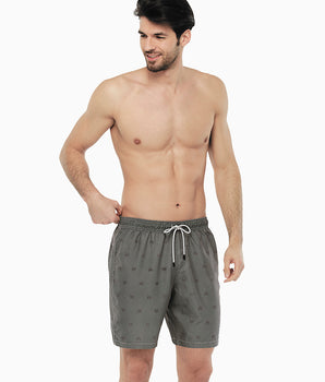 Lange Badeshorts mit grauem Auto-Print