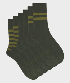 Lot de 3 paires de chaussettes homme à rayures Olive Dim Coton Style