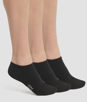 Pack of 3 Women's Short Socks Black Dim Cotton