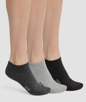 Pack de 3 pares de calcetines para mujer de algodón cortos y grises Dim Coton