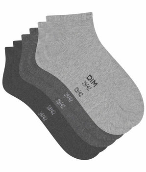 Lot de 3 paires de chaussettes courtes femme Gris Anthracite Dim Coton