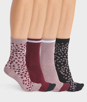 Pack de 4 pares de calcetines de mujer en Negro y Granate lisos y estampados Ecodim Style