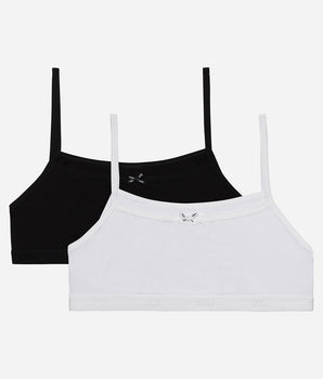 Pack of 2 Girls' Stretch Cotton Bras  in Black White Basic Cotton