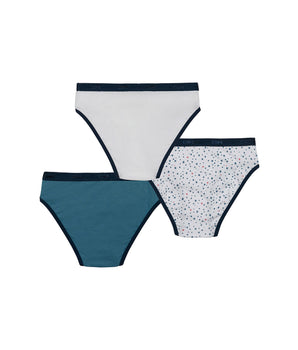 Pack de 3 bragas tipo slip de niña en algodón stretch con estampado de estrellas Blanco Azul Les Pockets