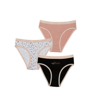 Pack de 3 bragas tipo slip de niña en algodón stretch con estampado de estrellas Negro Rosa Les Pockets