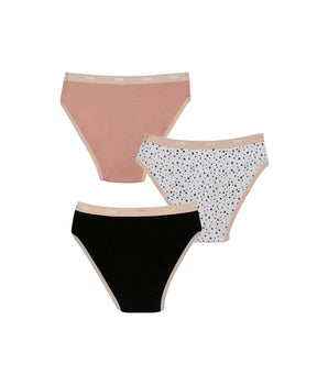 Pack de 3 bragas tipo slip de niña en algodón stretch con estampado de estrellas Negro Rosa Les Pockets