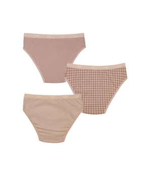 Les Pockets Pack of girl's purple stretch cotton knickers with gingham pattern