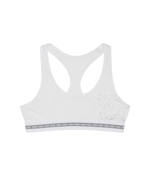 Dim Sport Girl's stretch  White  cotton bra with silver print