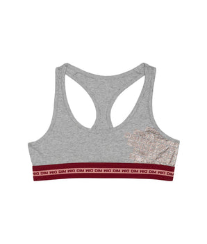 Grau melierter Mädchen-Sport-BH aus Stretch-Baumwolle mit Metallic-Print - DIM Sport