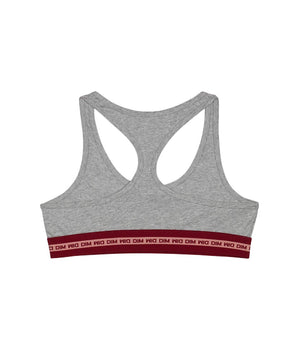 Brassière fille en coton stretch logo métallisé Gris Chiné Dim Sport