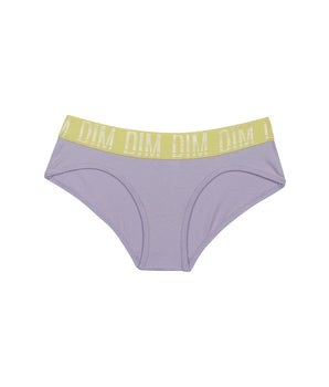 Girl's shorty in Lila stretch cotton and Anis belt Dim Sport