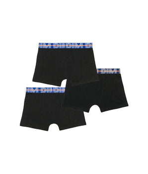 EcoDim Pack of 3 black boy's stretch cotton boxers with contrasting waistband