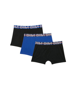 EcoDim Pack of 3 blue boy's stretch cotton boxers with contrasting waistband