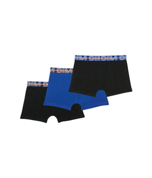 3er-Pack schwarze/blaue Jungen-Boxershorts aus Stretch-Baumwolle mit Kontrastbund - EcoDIM