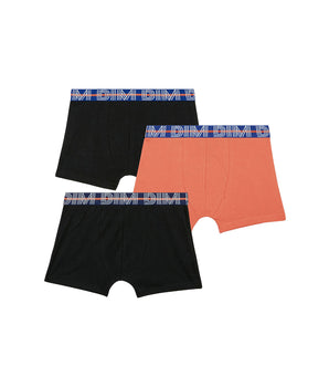 Lot de 3 boxers garçon coton stretch ceinture contrastée Orange EcoDim