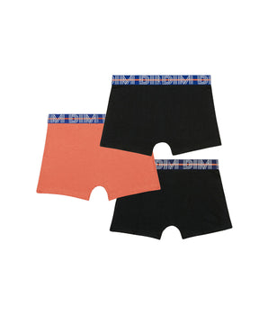 Lot de 3 boxers garçon coton stretch ceinture contrastée Orange EcoDim