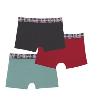 Pack of 3 boy's stretch cotton boxer shorts Red Blue Green EcoDim Classic