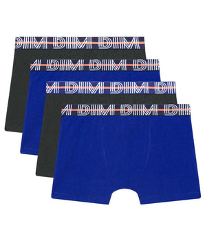 Lot de 4 boxers garçon coton stretch ceinture contrastée Bleu EcoDim