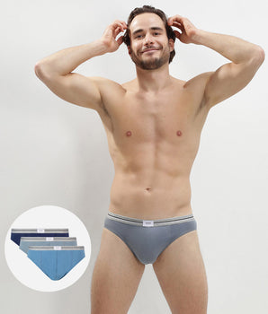 Ultra Resist 3 pack resistant stretch cotton briefs in grey and denim blue