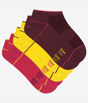 3er-Pack kurze Damensocken aus X-Temp-Gewebe bordeaux/pink/gelb - DIM Sport