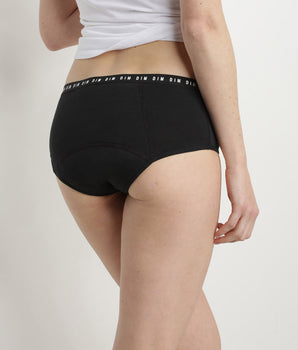 Culotte menstrual lavable de algodón orgánico negro-flujo abundante Dim Protect