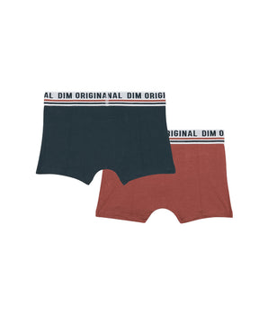 2er-Pack ziegelrote/dunkelblaue Jungen-Boxershorts aus Stretch-Baumwolle  - DIM Originals