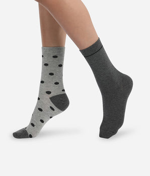 Pack of 2 pairs of women's socks grey with large polka dots Dim Coton Style