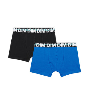 2er-Pack schwarze/royalblaue Jungen-Boxershorts aus Stretch-Baumwolle - EcoDIM