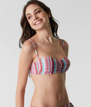 Top de bikini de rayas multicolor estilo bandeau en microfibra lúrex