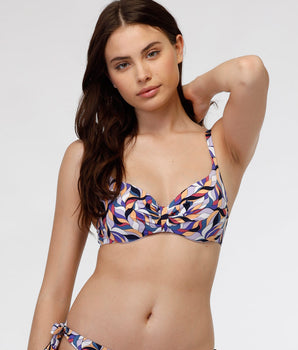 Top de bikini con aros y copas de elevación invisible con estampado micro brillante y multicolor