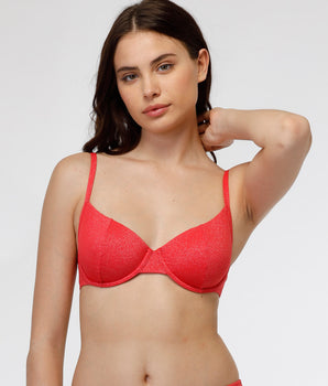 Sujetador de bikini con aros de microfibra Plain Lurex, coral