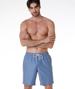 Blau gemusterte Bermuda-Badeshorts