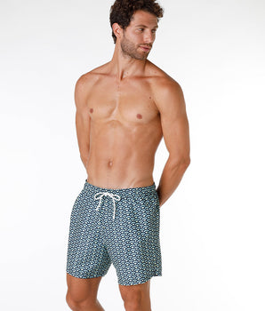 Blaue Badeshorts mit geometrischem Muster